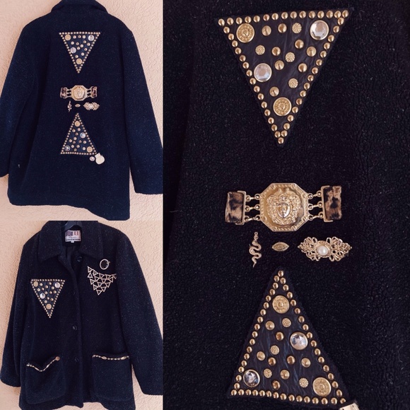 Customed Gold Bejeweled Black Winter Coat